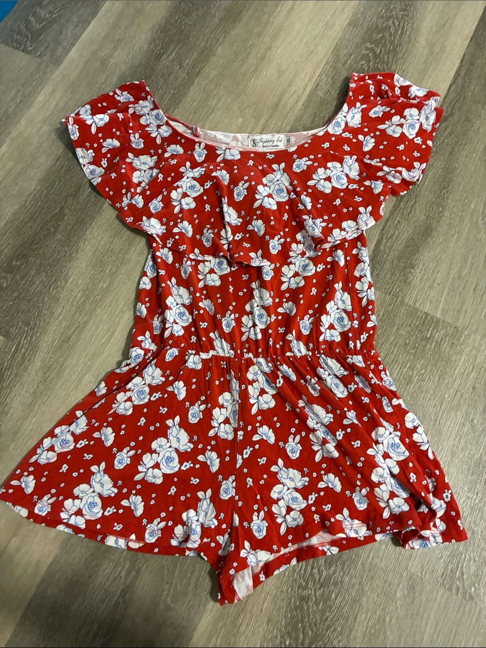 Fighting Eel Vintage Red Floral Off-Shoulder Romper
